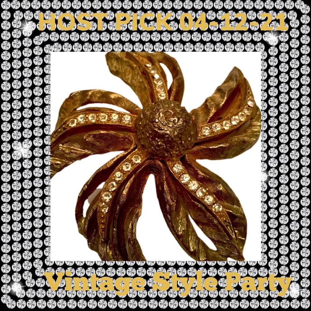 VINTAGE GOLDEN FLOWER W/WHITE STONES - Picture 6 of 6
